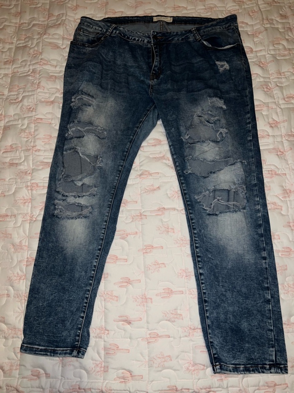 Encore Jeans Women’s Ripped Skinny Jeans in Dark Blue Wash